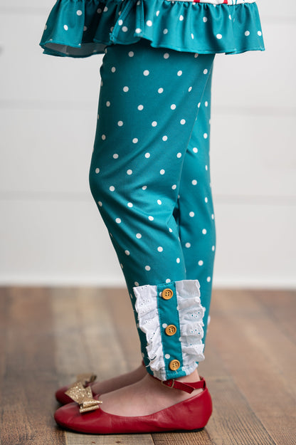 Teal Coquette Bow Dot Pant Set