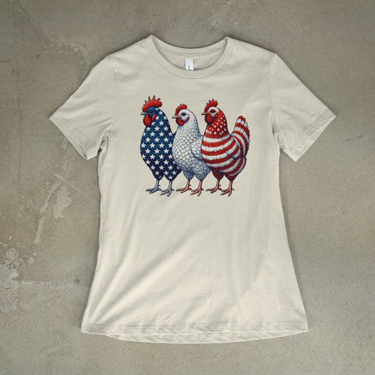 Patriotic Chicken Trio Tee – Red, White & Cluckin' Cute