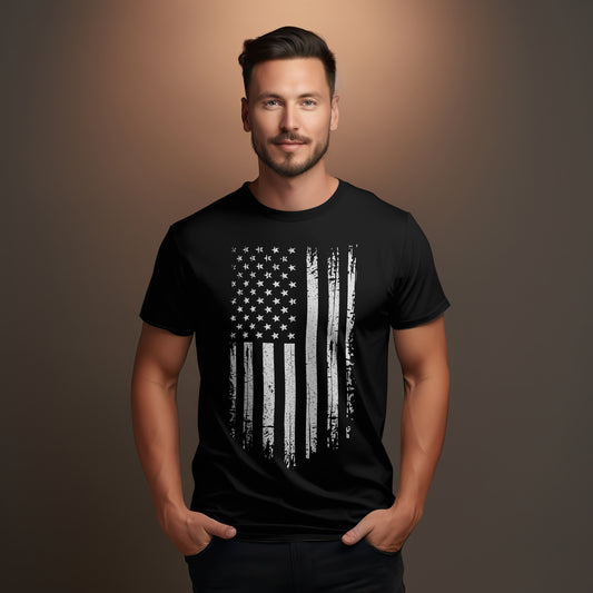Distressed Vertical American Flag Graphic Tee – Patriotic USA Shirt