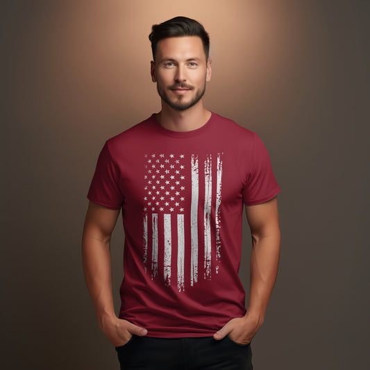 Distressed Vertical American Flag Graphic Tee – Patriotic USA Shirt