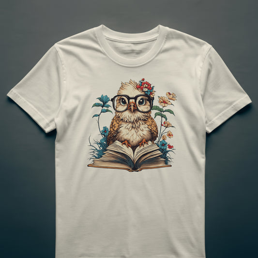 Bookish Owl Floral Tee – Cute Owl Shirt for Book Lovers & Teachers