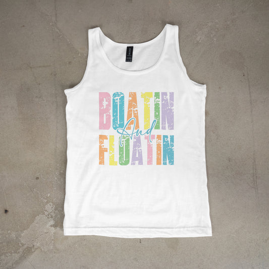 Boatin’ and Floatin’ Rainbow Retro Tank or Tee – Summer Lake Life Shirt