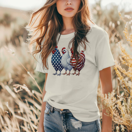 Patriotic Chicken Trio Tee – Red, White & Cluckin' Cute