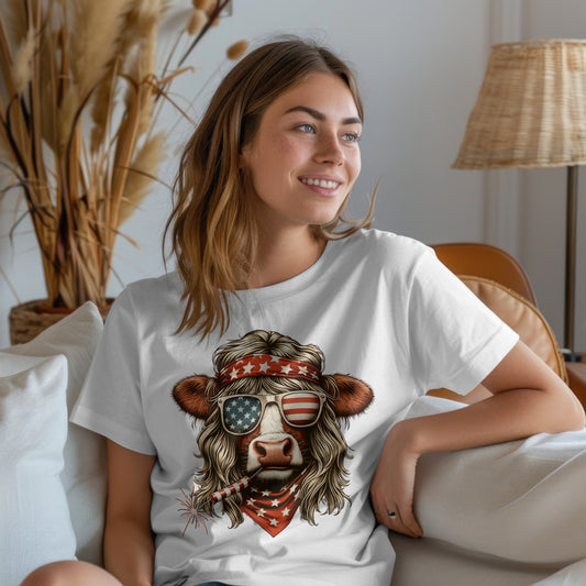 Patriotic Firecracker Cow Tee – 4th of July Country Shirt