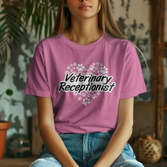 Veterinary Receptionist Paw Print Heart T-Shirt