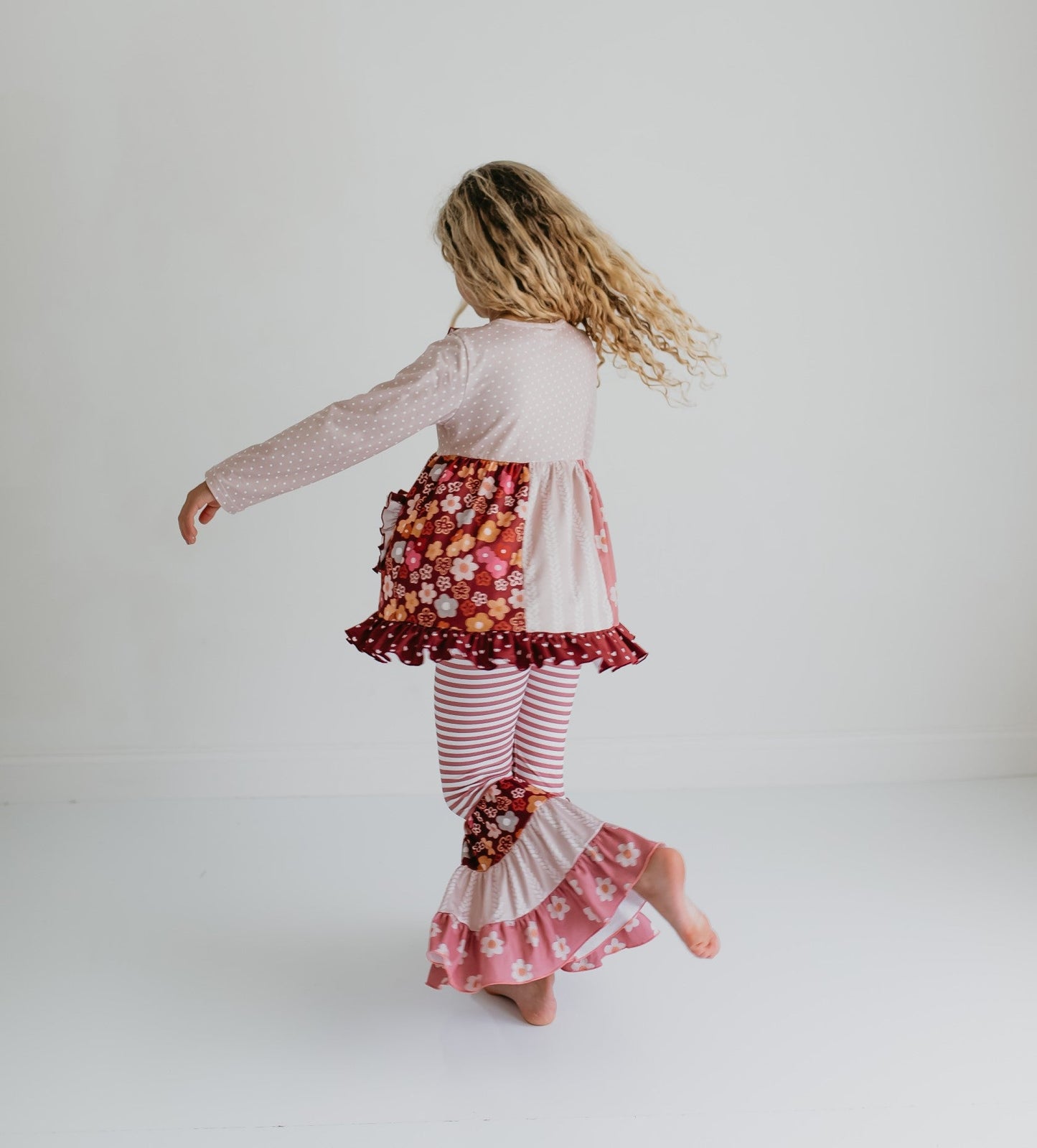 Beige Floral Bell Bottom Pant Set