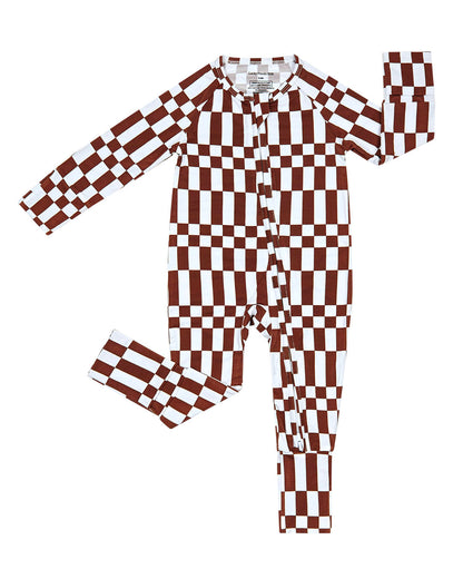 Bamboo Zip Romper | Chocolate Checkered