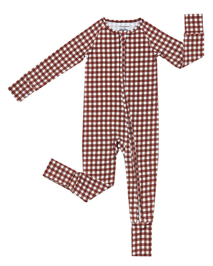 Bamboo Zip Romper | Chocolate Gingham
