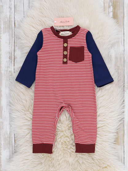 Cozy Red & Blue Romper