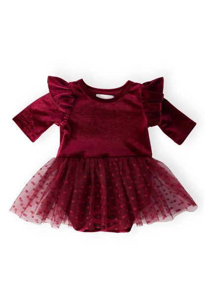 Cranberry Velvet Tutu Bodysuit