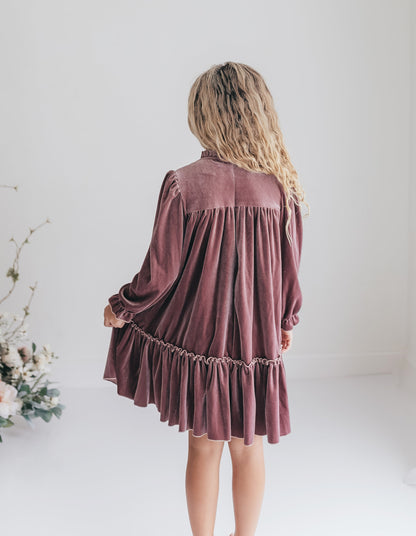 Dusty Rose Smocked Velvet Dress