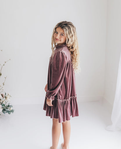 Dusty Rose Smocked Velvet Dress