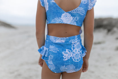 Grace Denim Floral Open Back One Piece Swimsuit