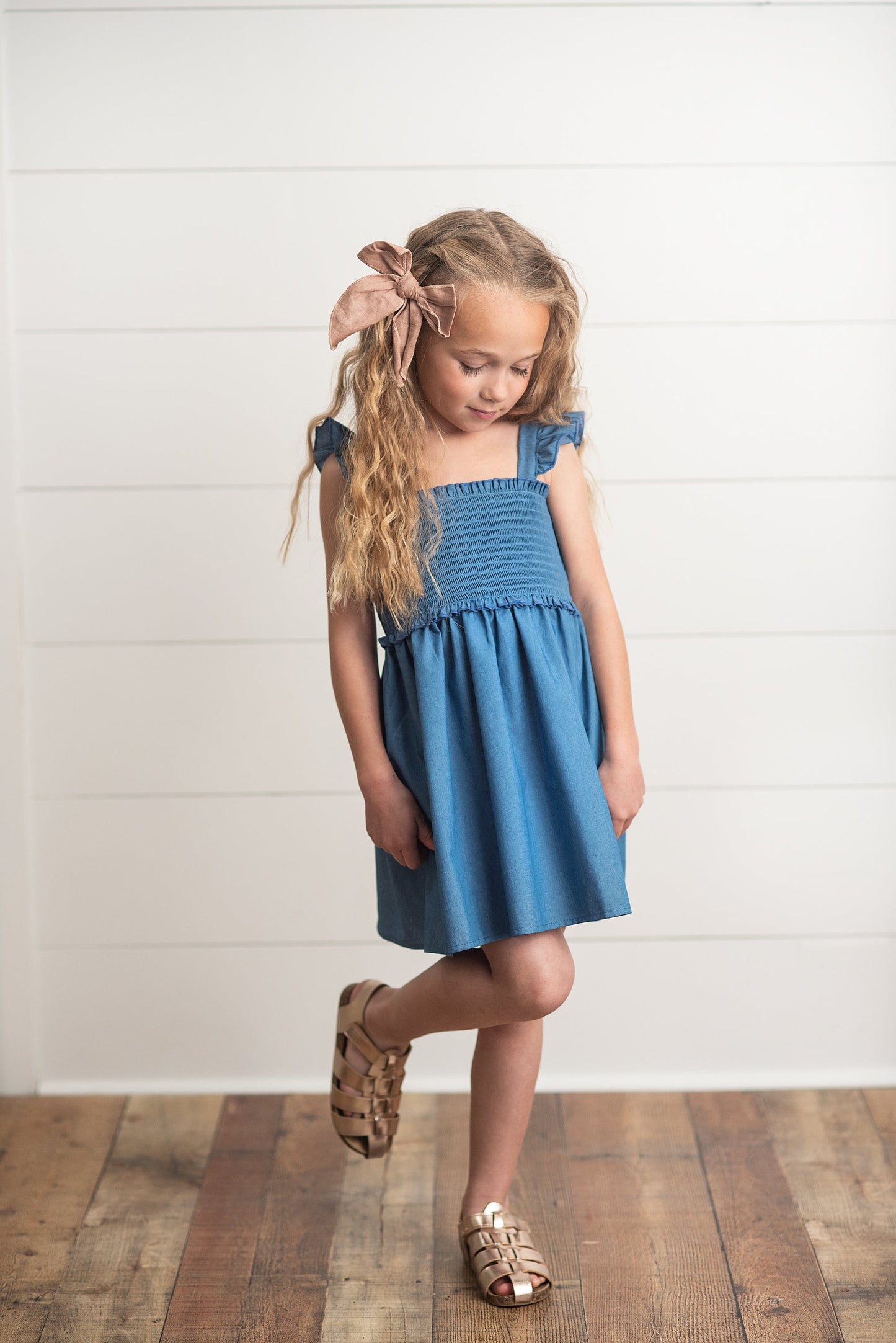 Blue Shirred Dress
