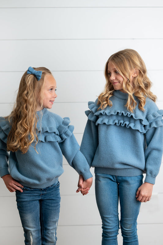 Dusty Blue Ruffle Sweater