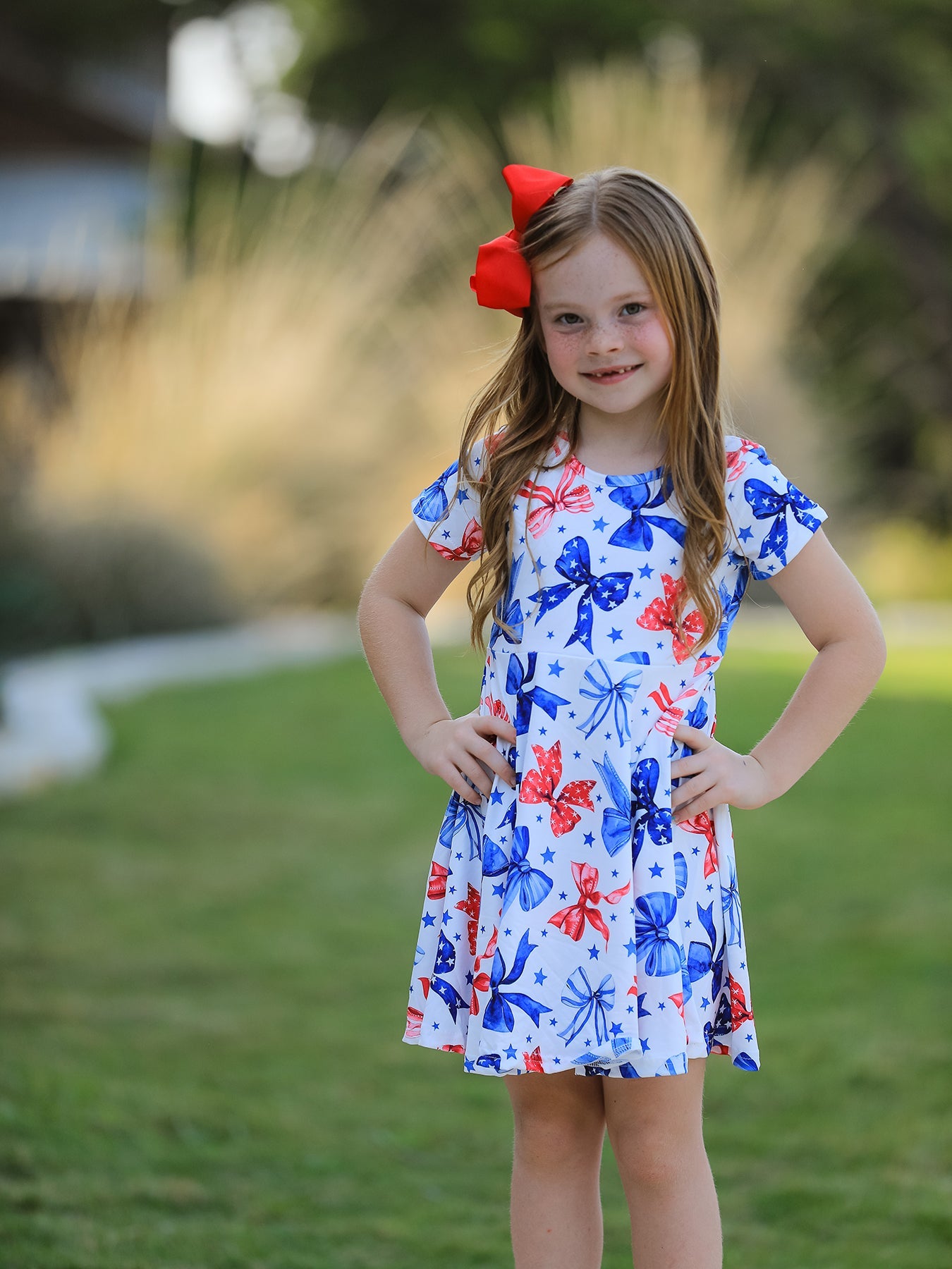 4th Of July Bow Star Girls Dress