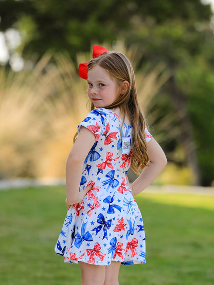 4th Of July Bow Star Girls Dress