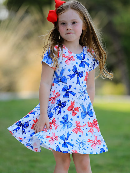 4th Of July Bow Star Girls Dress