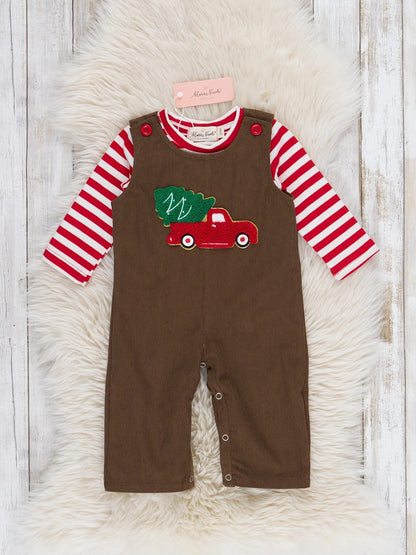 Farmhouse Striped Holiday Truck Romper Set