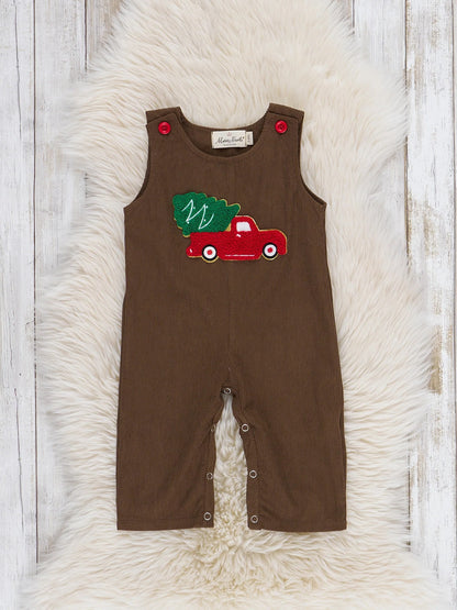 Farmhouse Striped Holiday Truck Romper Set