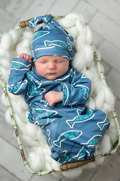 Blue Fish Baby Gown