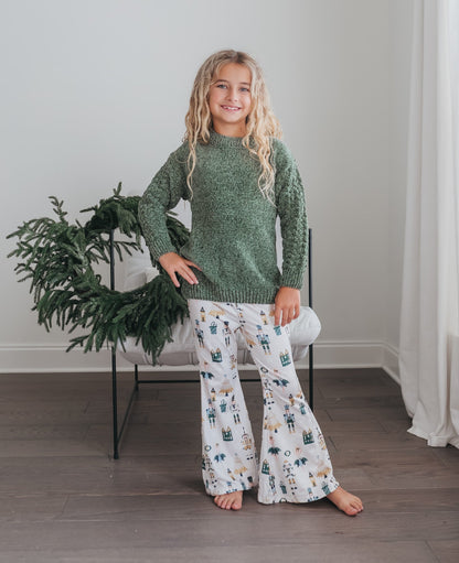 Green Chenille Nutcracker Bell Pant Set