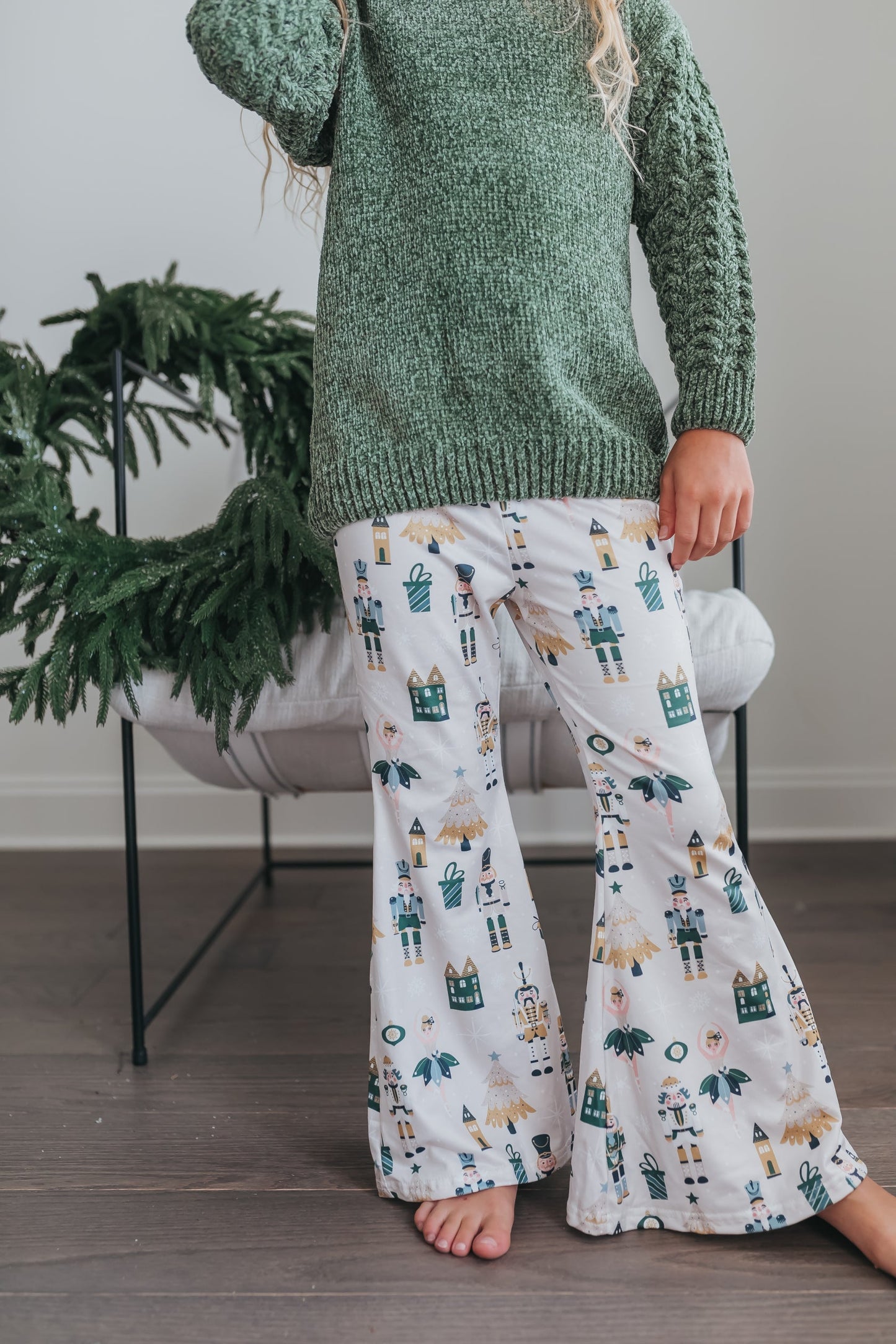 Green Chenille Nutcracker Bell Pant Set