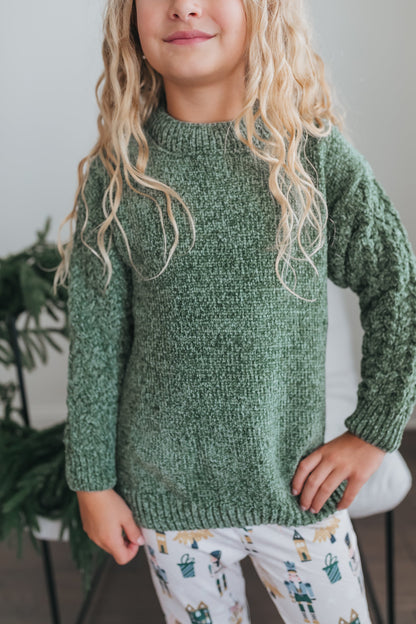 Green Chenille Nutcracker Bell Pant Set