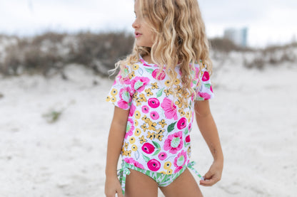Olivia Green Pink Floral Rash Guard Swimsuit