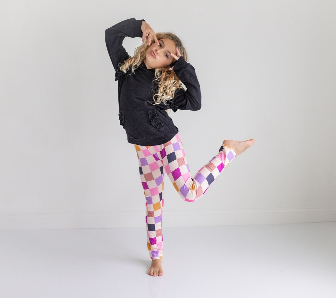 Dark Gray Check Hoodie Set