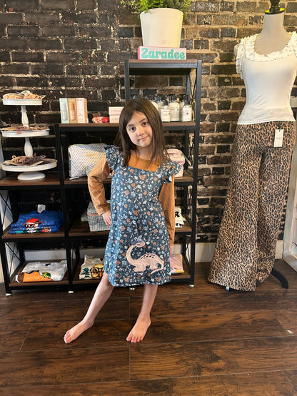 Dino Petal Embroidered Ruffle Dress