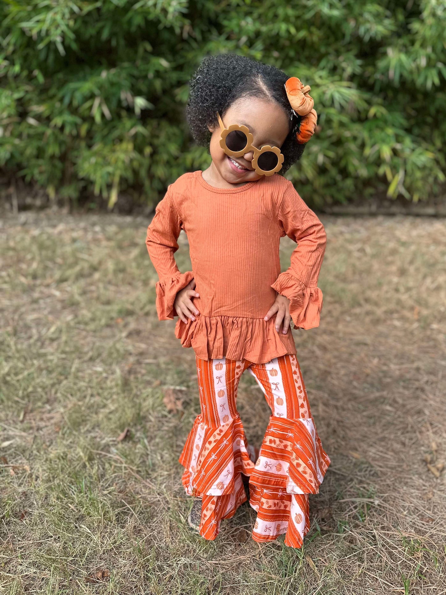 Pumpkin Spice Ruffled Sleeve Top