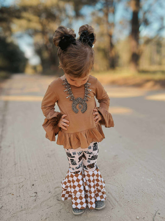 Coffee Ruffled Sleeve Top