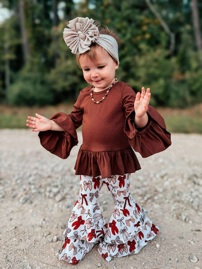 Chocolate Brown Ruffled Sleeve Top