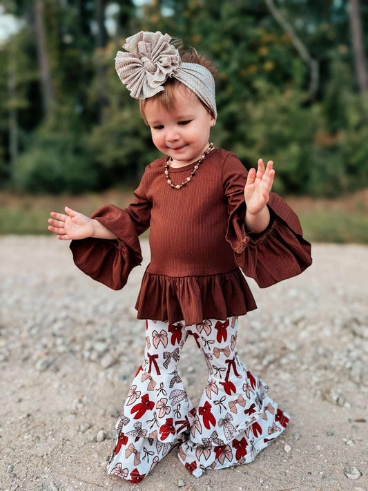 Chocolate Brown Ruffled Sleeve Top