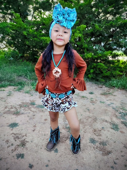 Rustic Leaves Ruffled Sleeve Top