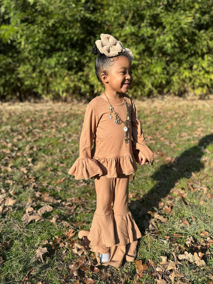 Coffee Ruffled Sleeve Top