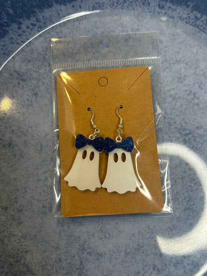 Ghost with Bow Dangle Earrings