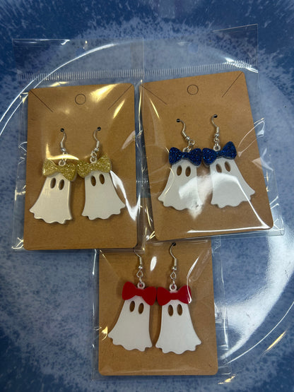 Ghost with Bow Dangle Earrings