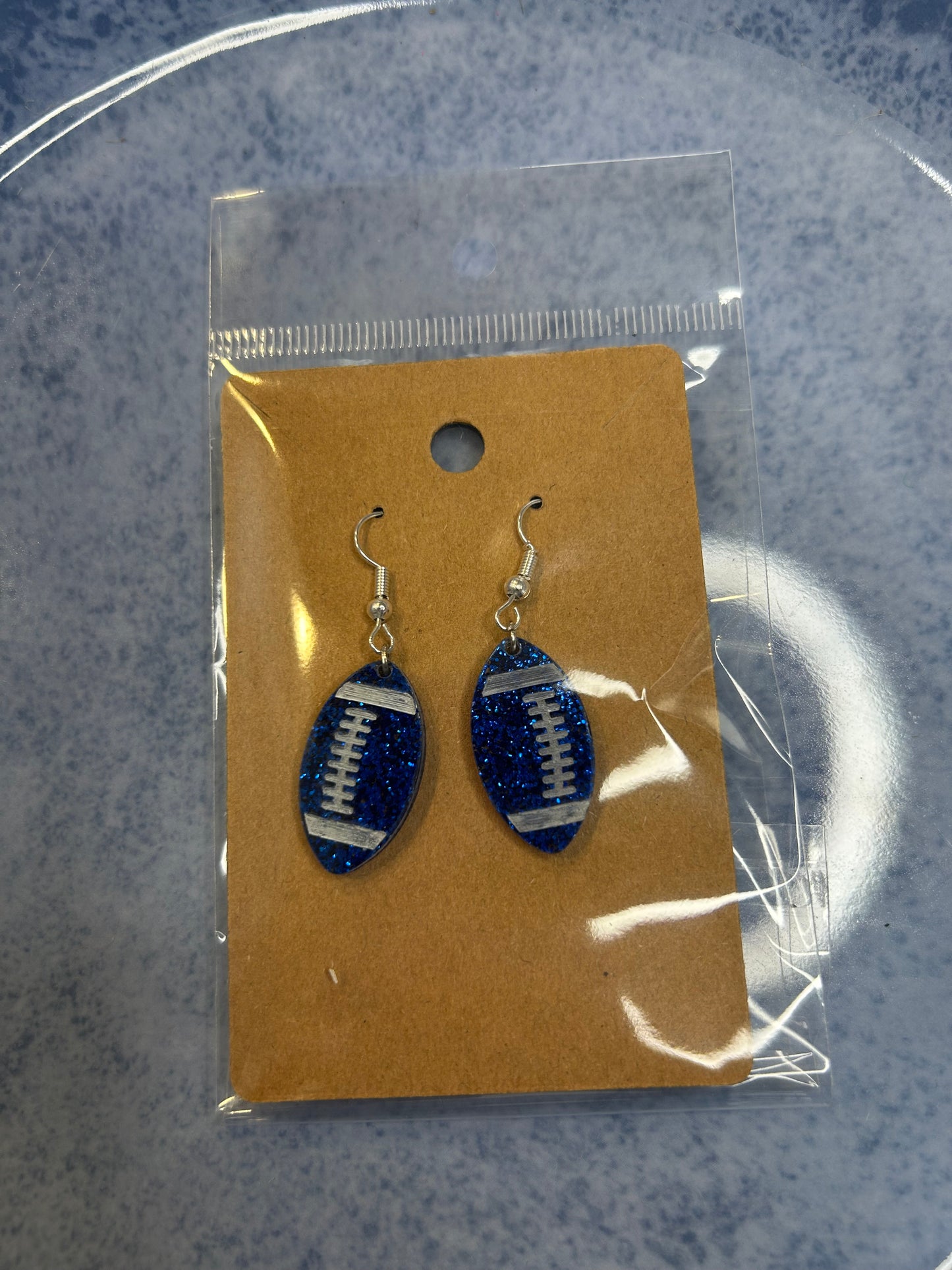 Blue Glitter Football Earrings