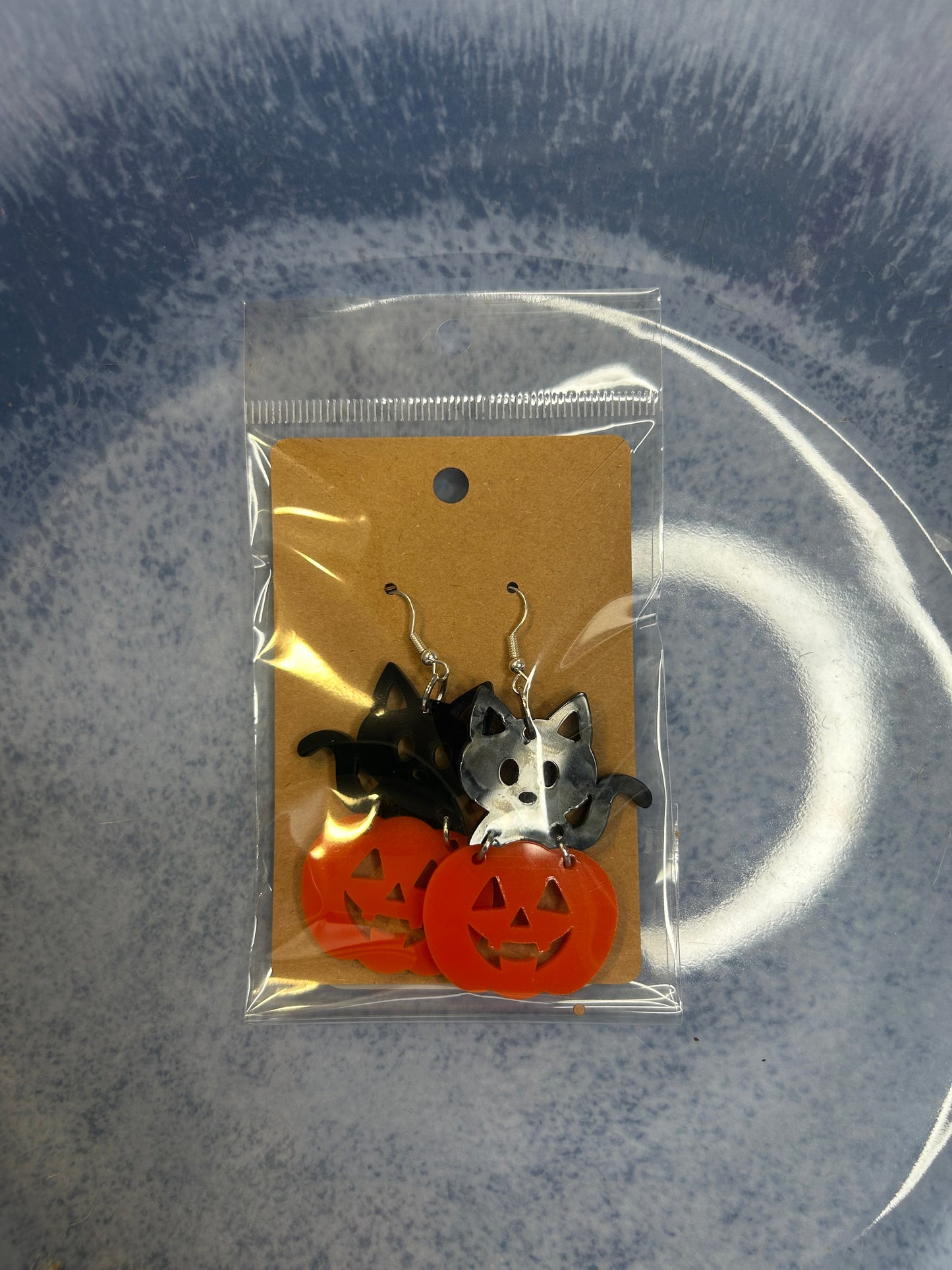 Kitten in Pumpkin Dangle Earrings