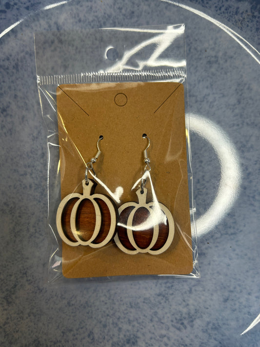 Wooden Pumpkin Dangle Earrings