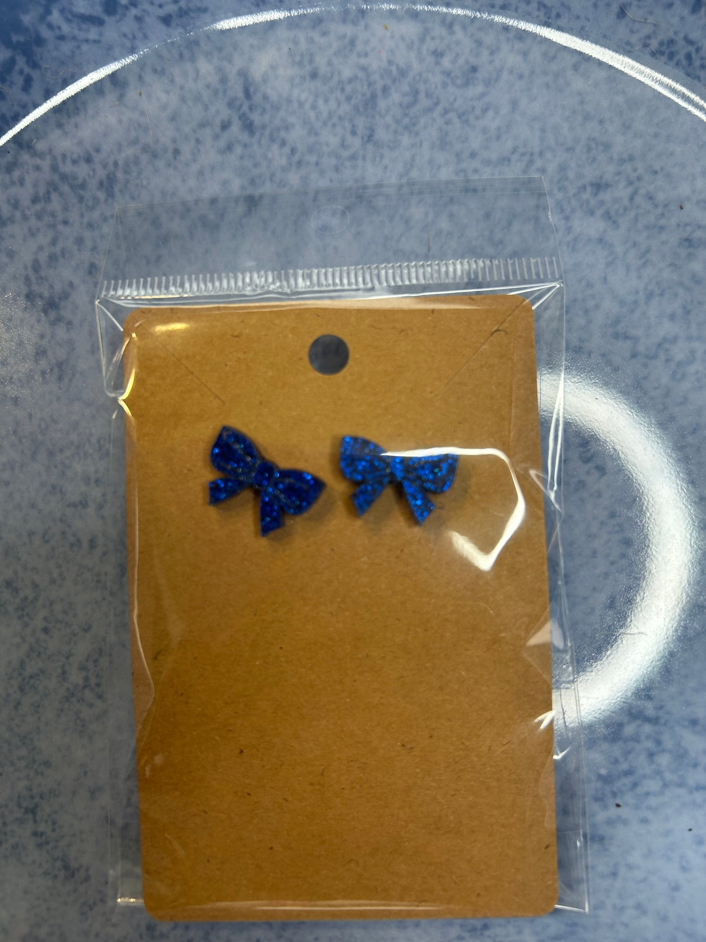 Blue Glitter Bow Stud Earrings