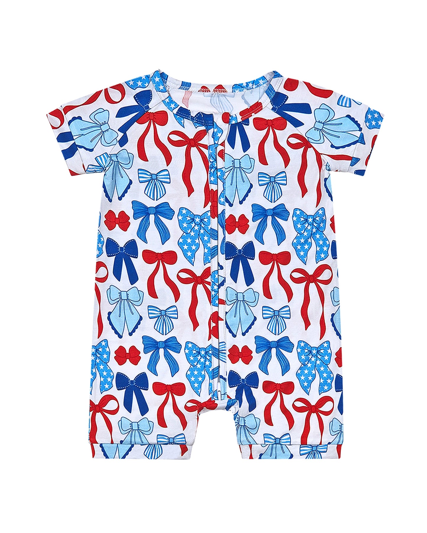 Bamboo Shorty Romper  | Red-White & Bows