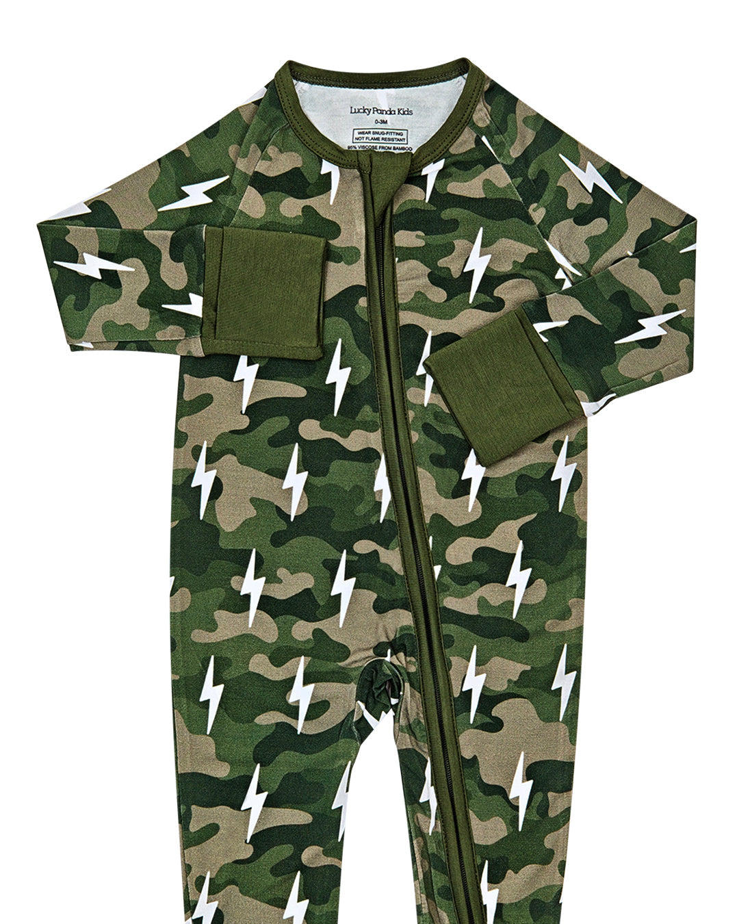 Bamboo Zip Romper | Green Camo Bolts