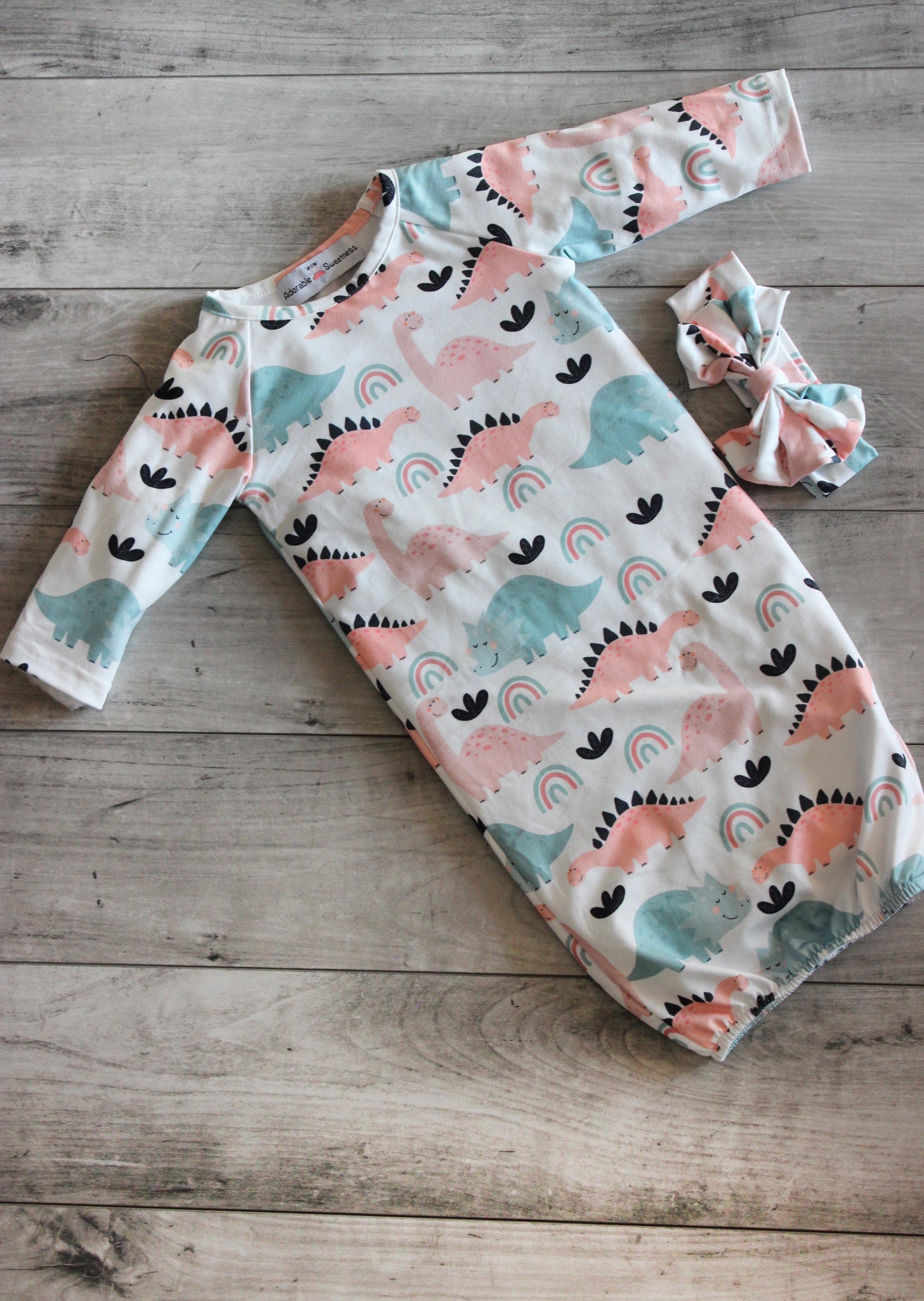 Pastel Dino Baby Gown