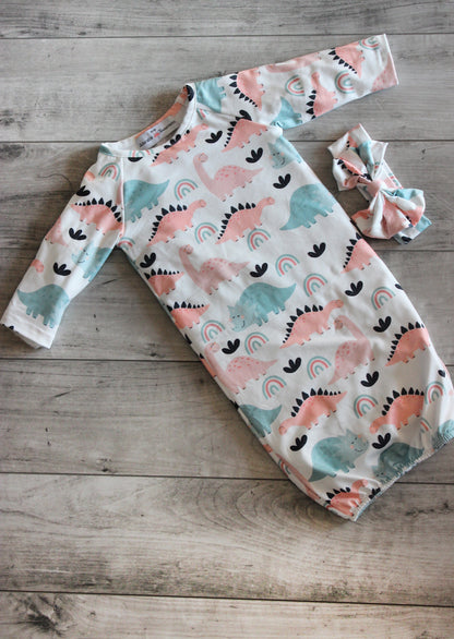 Pastel Dino Baby Gown