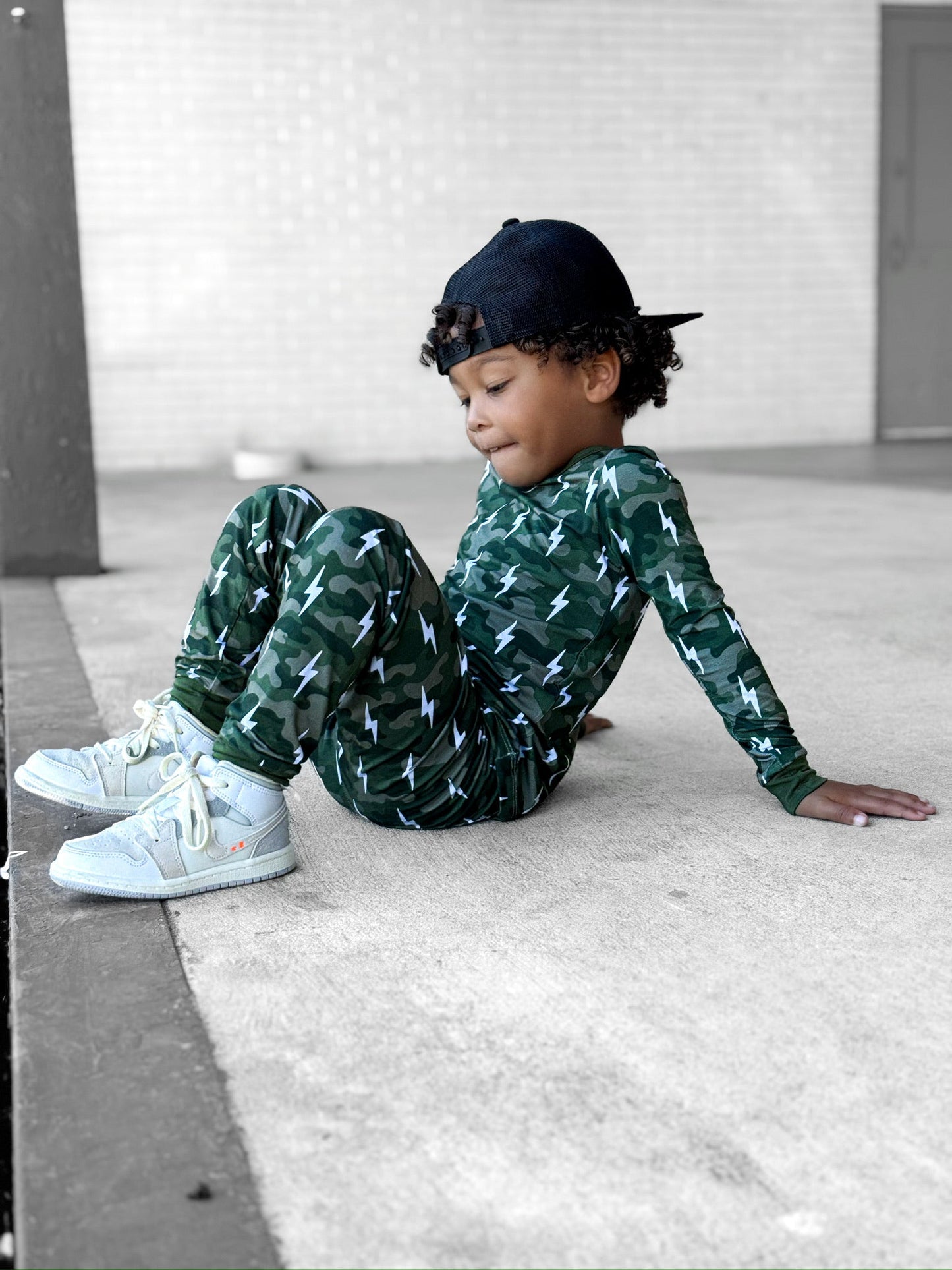 Bamboo Two Piece Set | Green Camo Bolts