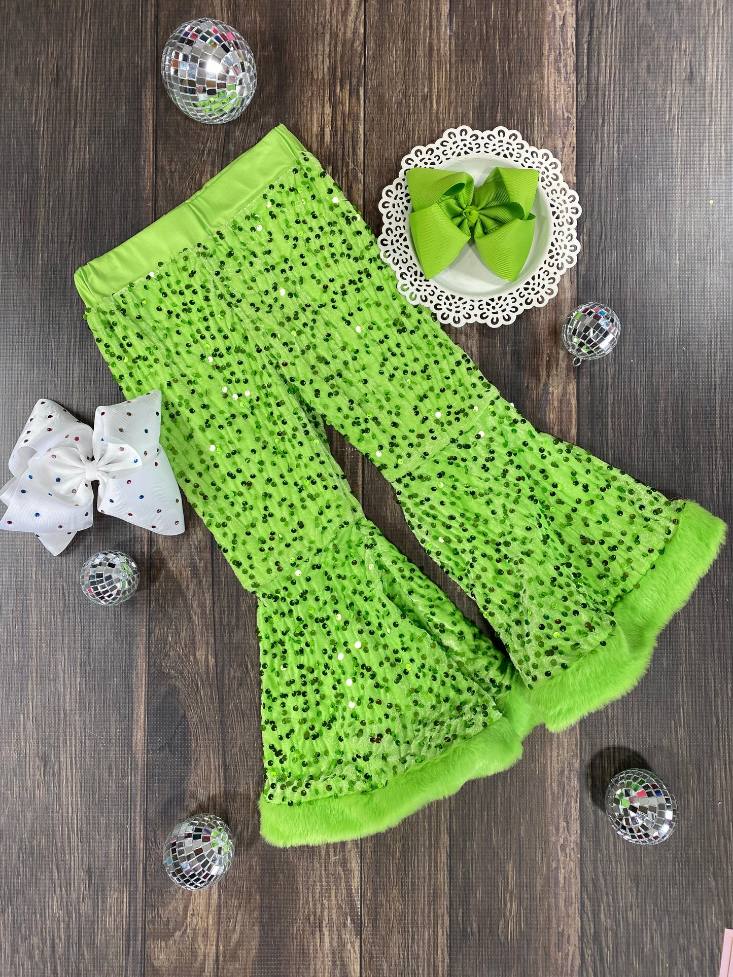 Lime Green Sequin Bell Bottoms