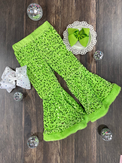Lime Green Sequin Bell Bottoms